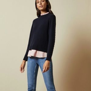 Ted Baker NWT Navy and pink bobble long sleeve mockable jumper SZ 0